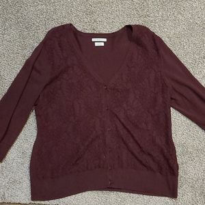V-neck, wine cardigan